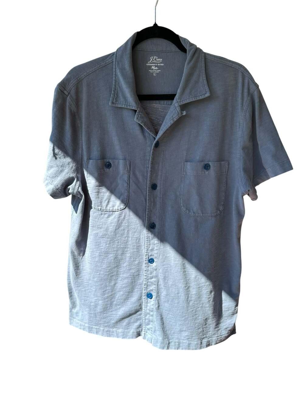 J.Crew Garment-Dyed Slub Cotton Knit Short Sleeve Camp Collar Shirt Size L